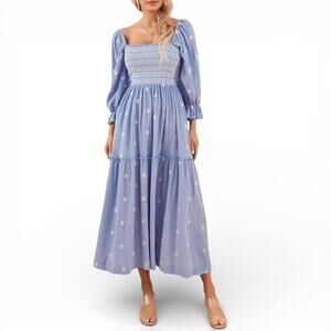 Embroidered Puff Sleeve Floral Maxi Dress Size Small